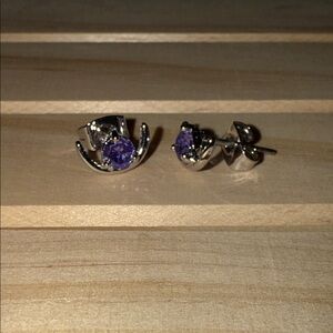 Elegant Silver and Purple Stud Earrings